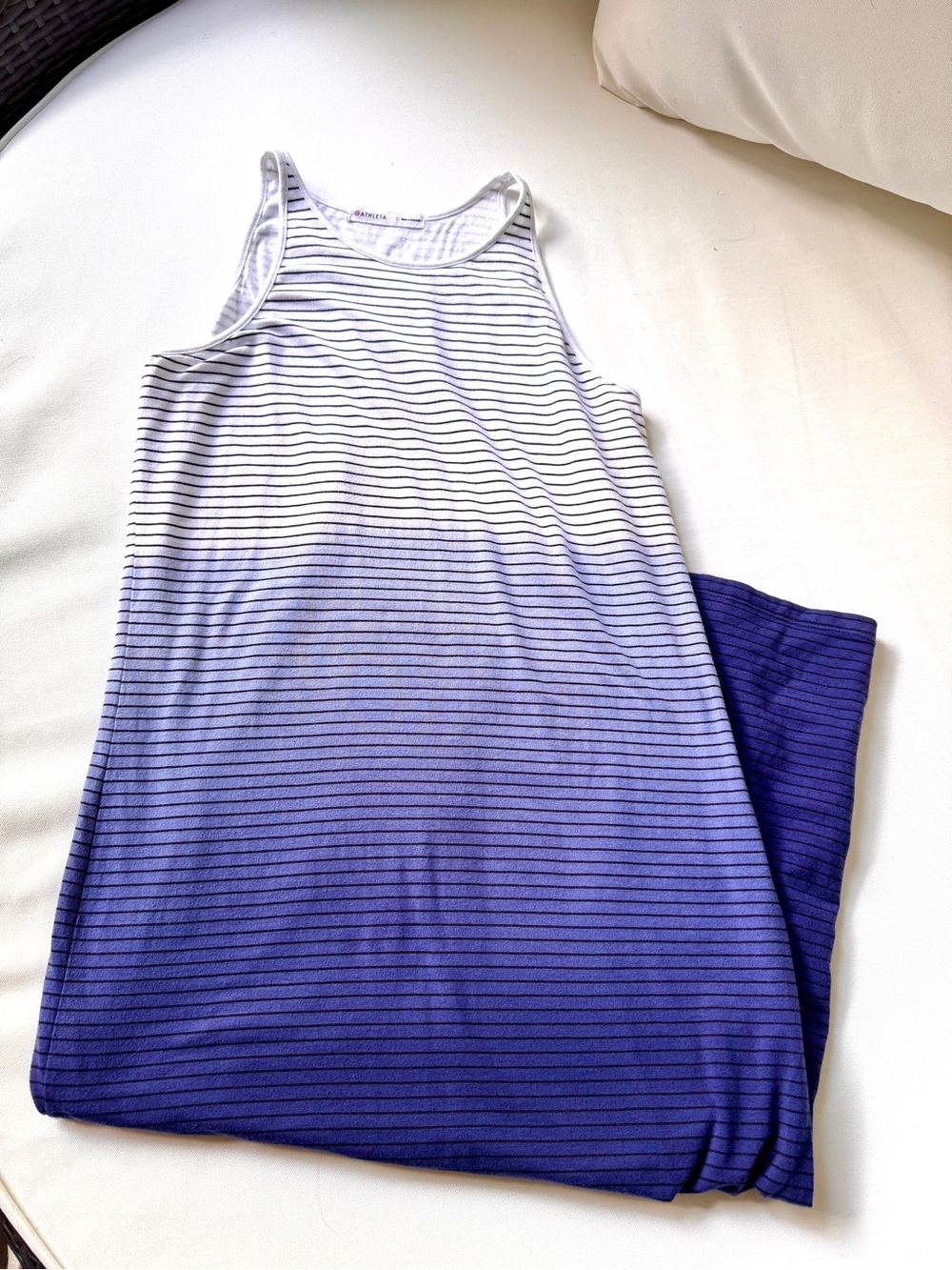 Athleta Sunkissed Ombre Midi Tank Dress Blue White Stripes Size Large Women EUC